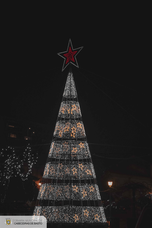 Iluminação, presépio e pista de gelo