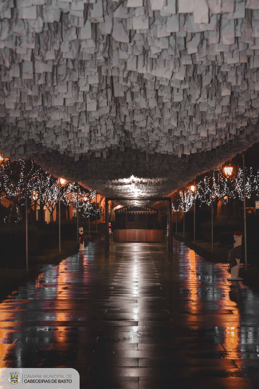 Iluminação, presépio e pista de gelo
