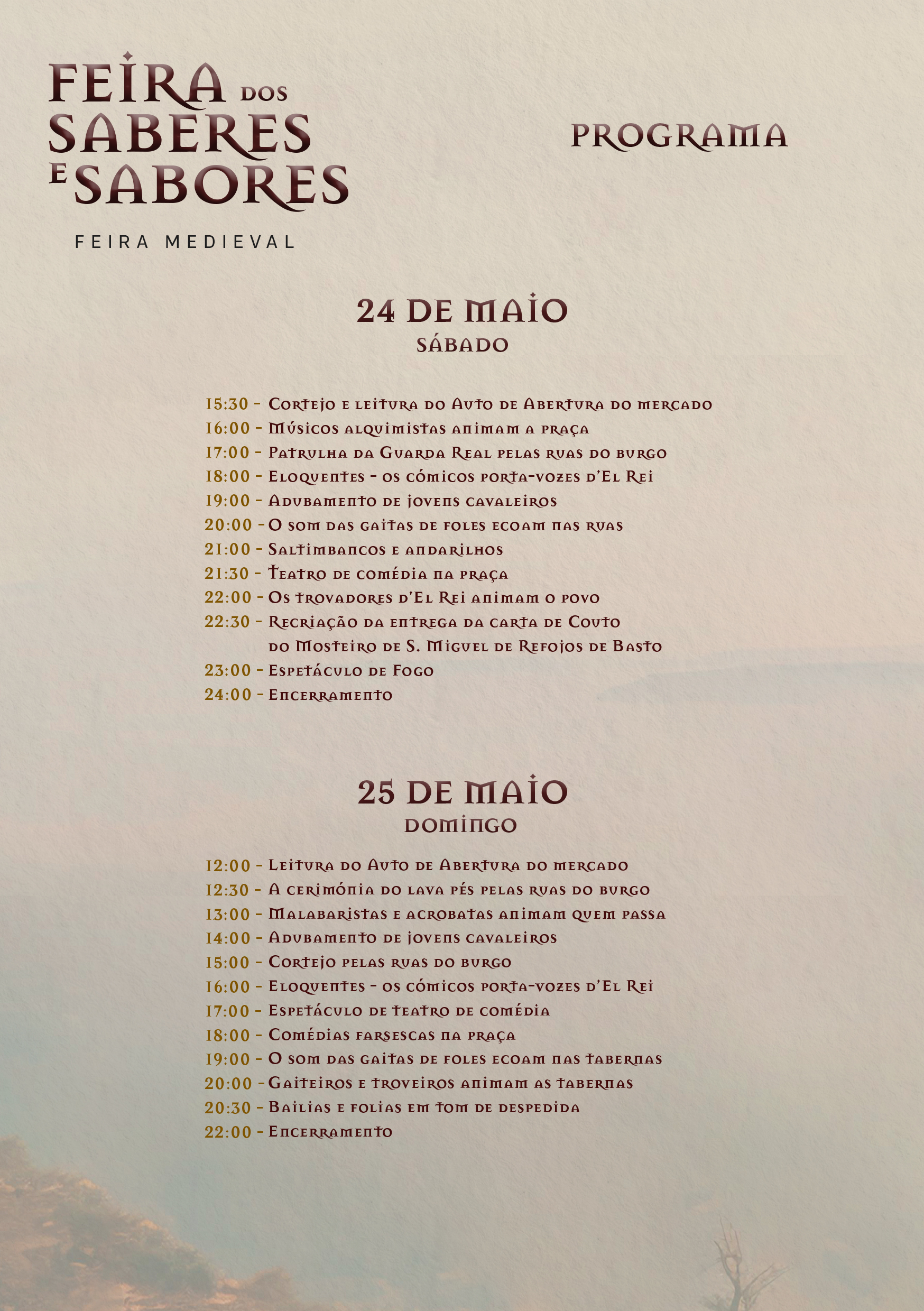 Programa da Feira dos Saberes e Sabores - Feira Medieval