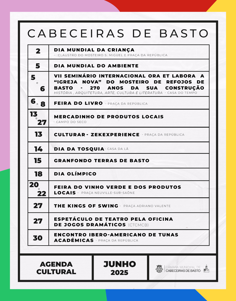 Agenda Cultural de Cabeceiras de Basto - junho 2025